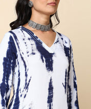 Women Casual Rayon Tie & Dye White Straight Kurta (W1308)