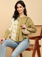 Women Casual Rayon Staple Tie & Dye Spread Collar Full Sleeves Loose Fit Shirt (W1696)