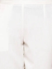 Women White Cotton Solid Casual Pant (W1068)