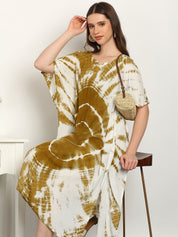 Women Tie & Dye Rayon Crepe Kaftan Dress (W1722)