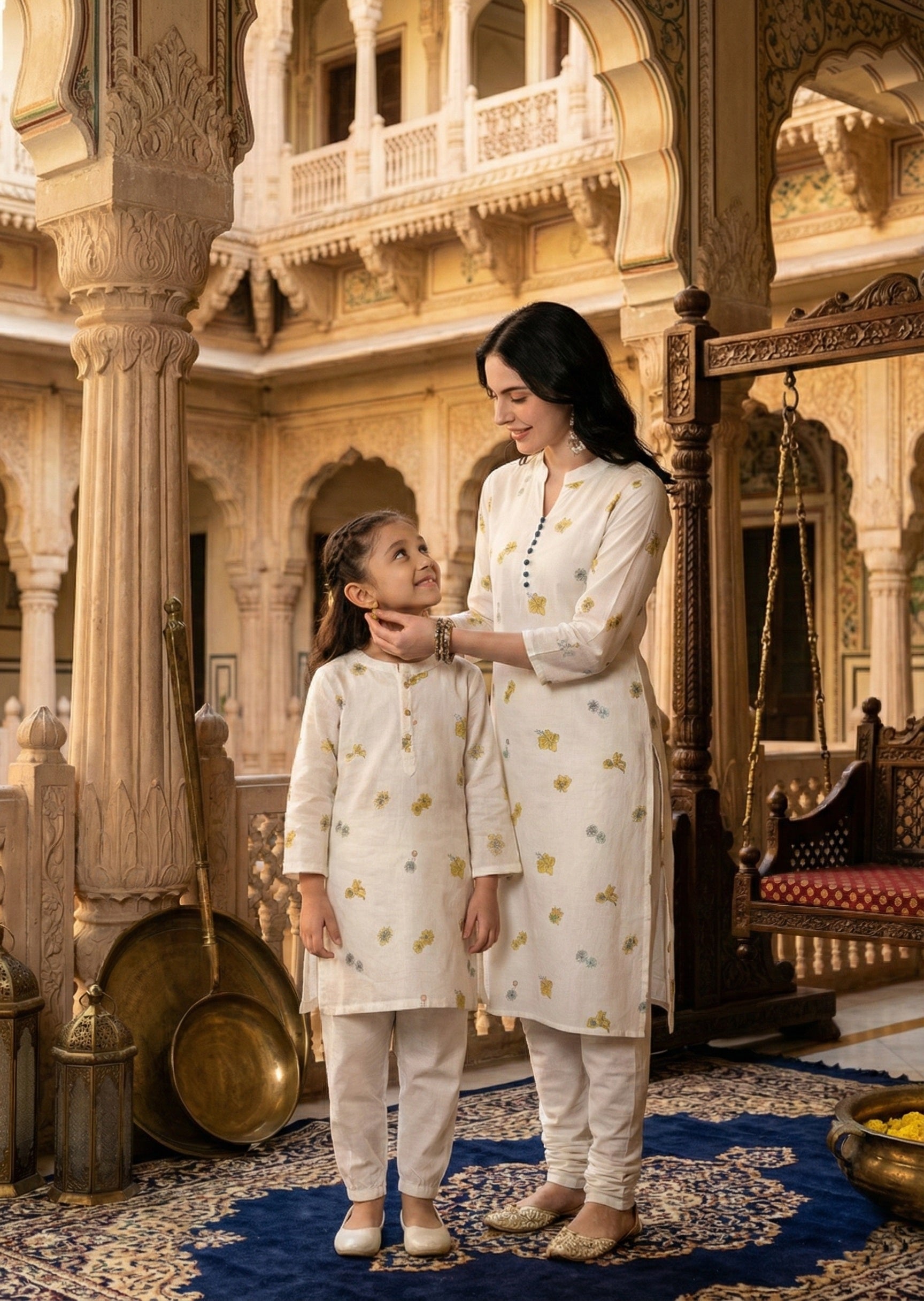 Women Printed Straight Kurta With Matching Girl Kurta Pyjama Set Mother Daughter Combo For Women & Girls (COMBO9034)