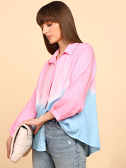 Women Rayon Staple Tie & Dye Spread Collar Regular Fit Shirt (W1775)
