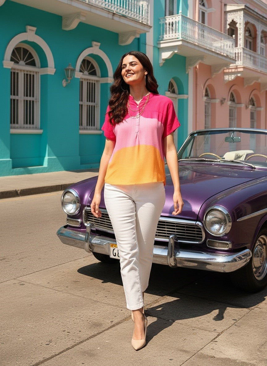 Hand Tie Dyed Multicolor Top for Women (W1525)