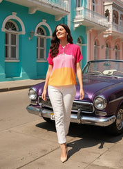 Hand Tie Dyed Multicolor Top for Women (W1525)