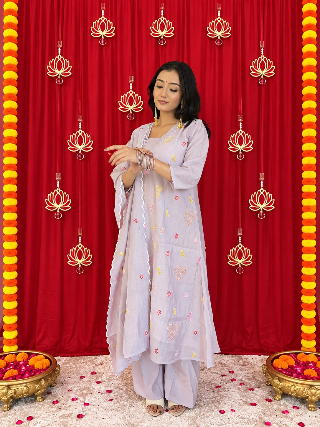 Maaesa Luxe Purple Mulchanderi Festive Kurta Set | Kurta Bottom Dupatta (W10001)