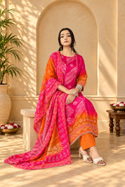 Jaipurhues Luxe Rani Muslin Silk Festive Kurta Set | Kurta Bottom Dupatta (W10006)