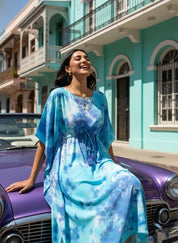 Rayon Hand Dyed Tie Dye Green Kaftan Dress (W1191)