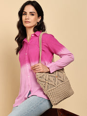 Women Casual Rayon Crepe Tie & Dye Spread Collar Full Sleeves Relaxed Fit Shirt (W1709)