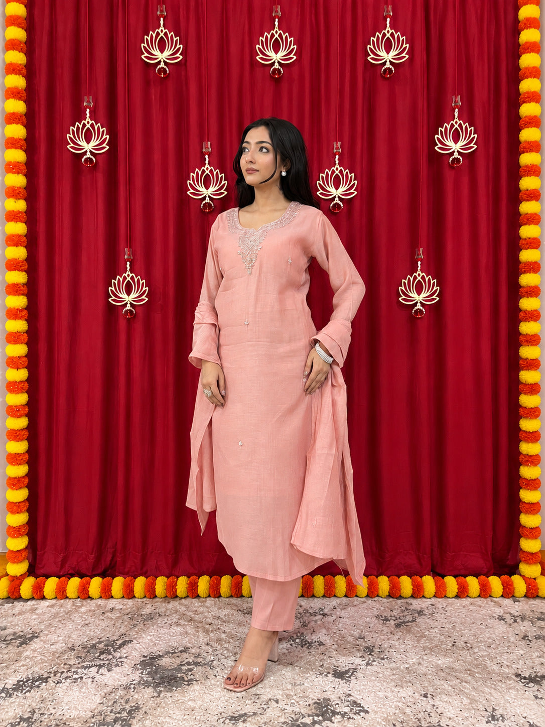 Maaesa Luxe Pink Mulchanderi Festive Kurta Set | Kurta Bottom Dupatta (W10010)