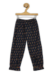 Girls Blue Printed Cotton A-line Kurta And Pant Set (K1090)