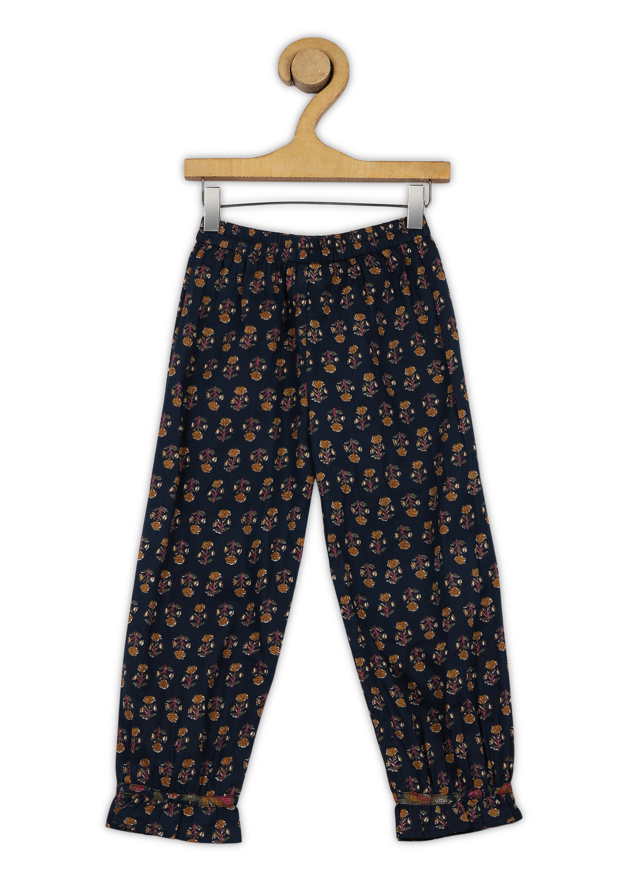 Girls Blue Printed Cotton A-line Kurta And Pant Set (K1090)