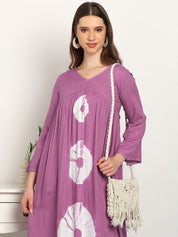Women Hand Tie & Dye Rayon A-Line Dress (W1732)