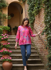 Pink Tie-Dye Crepe Loose Fit Shirt (W1566)