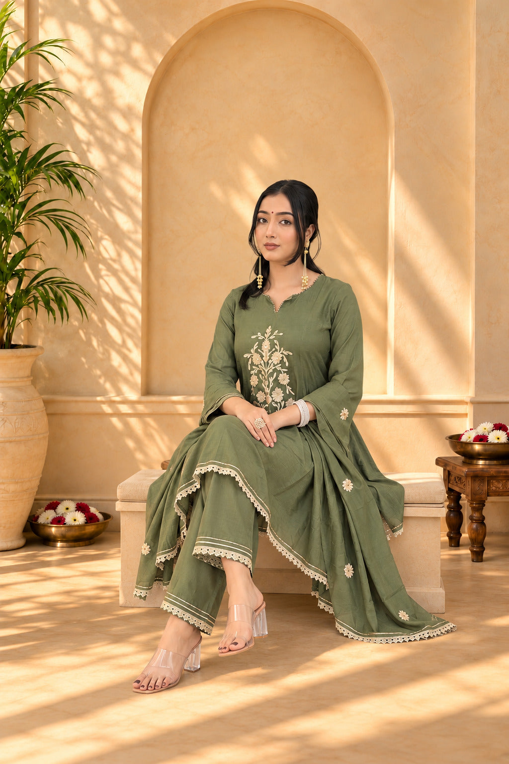 Jaipurhues Luxe Green Mulchanderi Festive Kurta Set | Kurta Bottom Dupatta (W10009)