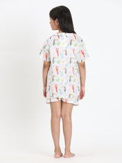 Women Printed Shirt With Matching Kids Shirt & Shorts Set Mother Daughter Combo (COMBOMD9030)