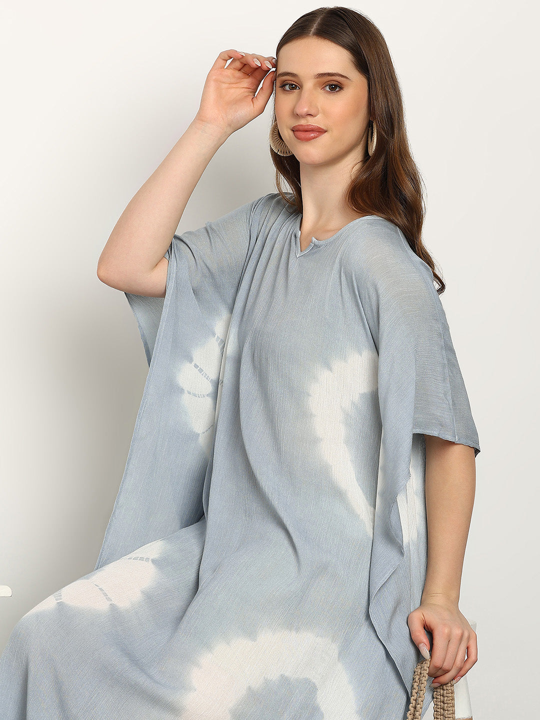 Women Tie & Dye Rayon Crepe Kaftan Dress (W1723)