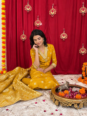 Maaesa Luxe Mustard Banarasi Silk Festive Kurta Set | Kurta Bottom Dupatta (W10007)