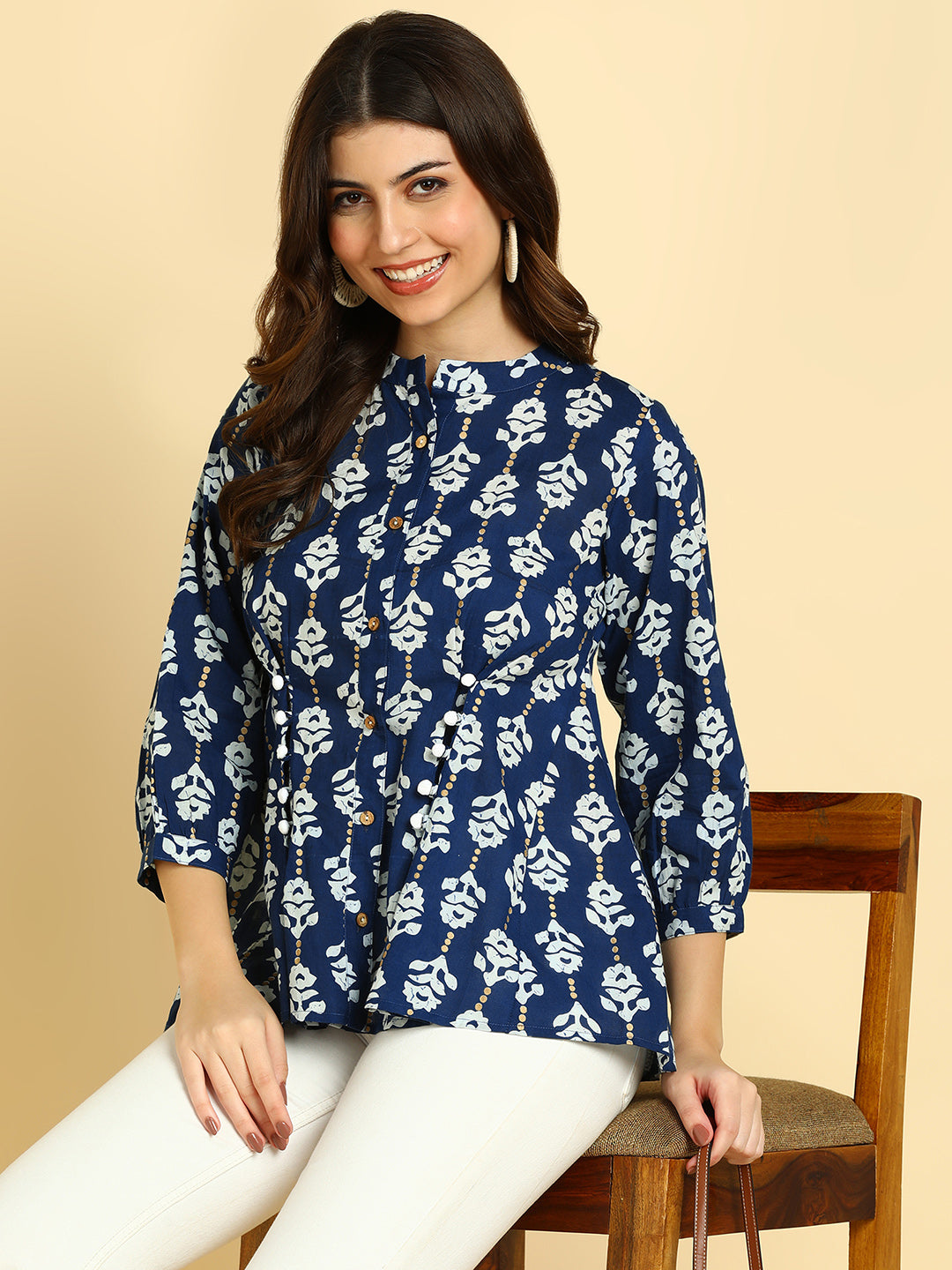 Women Casual Block Printed Cotton Regular Fit Shirt (W1674)