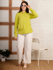 Women Camric Green Solid Casual Regular Fit Shirt (W1818)