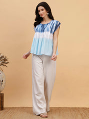 Women Blue-White Tie & Dye Camric Casual Top (W1806)
