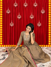 Maaesa Luxe Brown Crepe Tissue Festive Kurta Set | Kurta Bottom Dupatta (W10003)