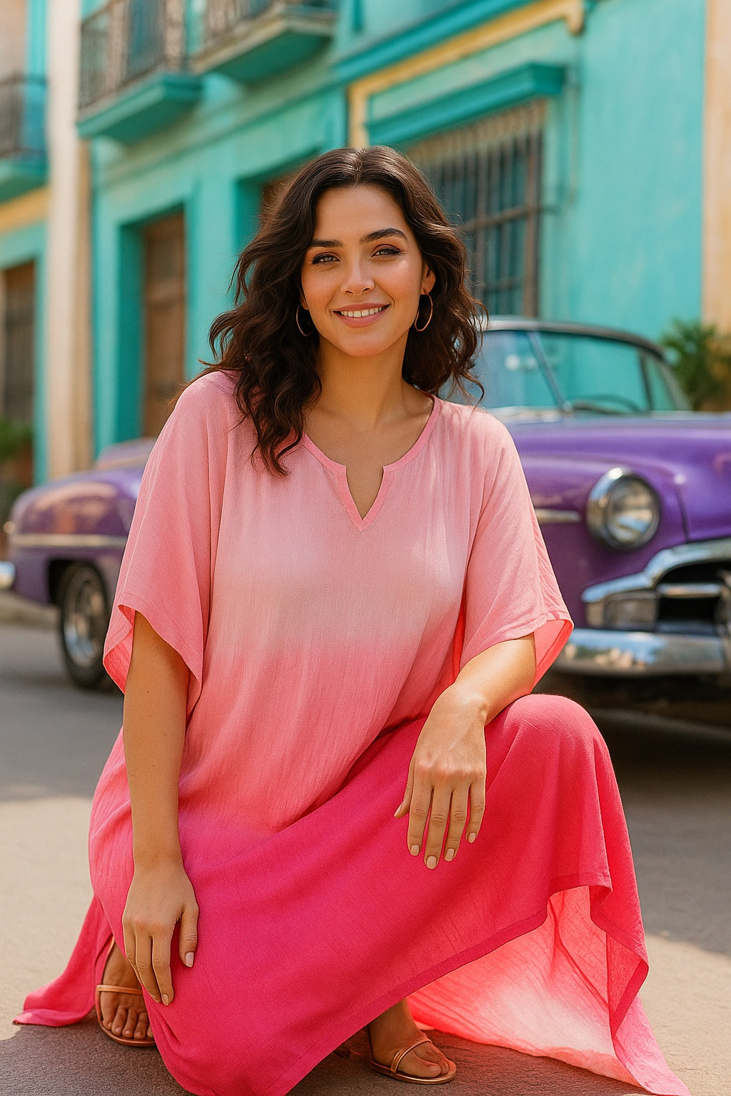 Hand Dyed Loose Fitted Crepe Kaftan Kurta (W1441)