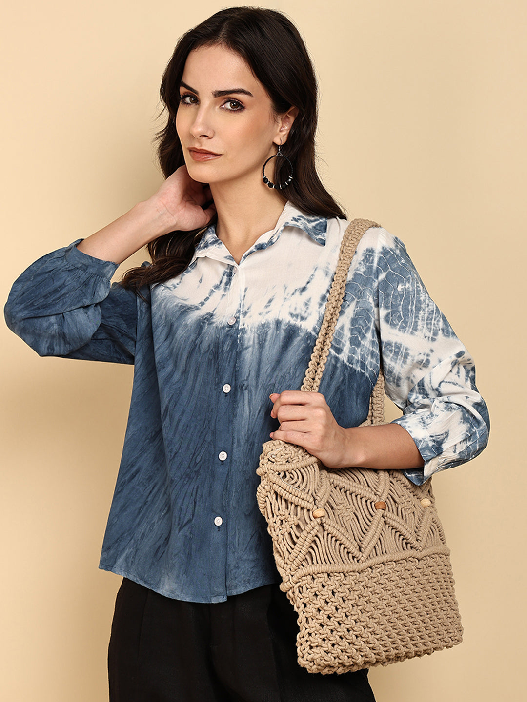 Women Casual Rayon Staple Tie & Dye Spread Collar Full Sleeves Relaxed Fit Shirt (W1688)