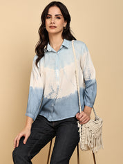 Women Casual Rayon Staple Tie & Dye Spread Collar Full Sleeves Relaxed Fit Shirt (W1689)