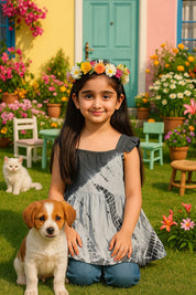 Hand Tie Dyed Frill Shoulder Top for Girls (K1006)