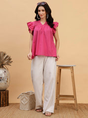 Women Pink Tie-Dye Camric Casual Regular Fit Top (W1800)
