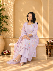 Jaipurhues Luxe Purple Mulchanderi Festive Kurta Set | Kurta Bottom Dupatta (W10001)