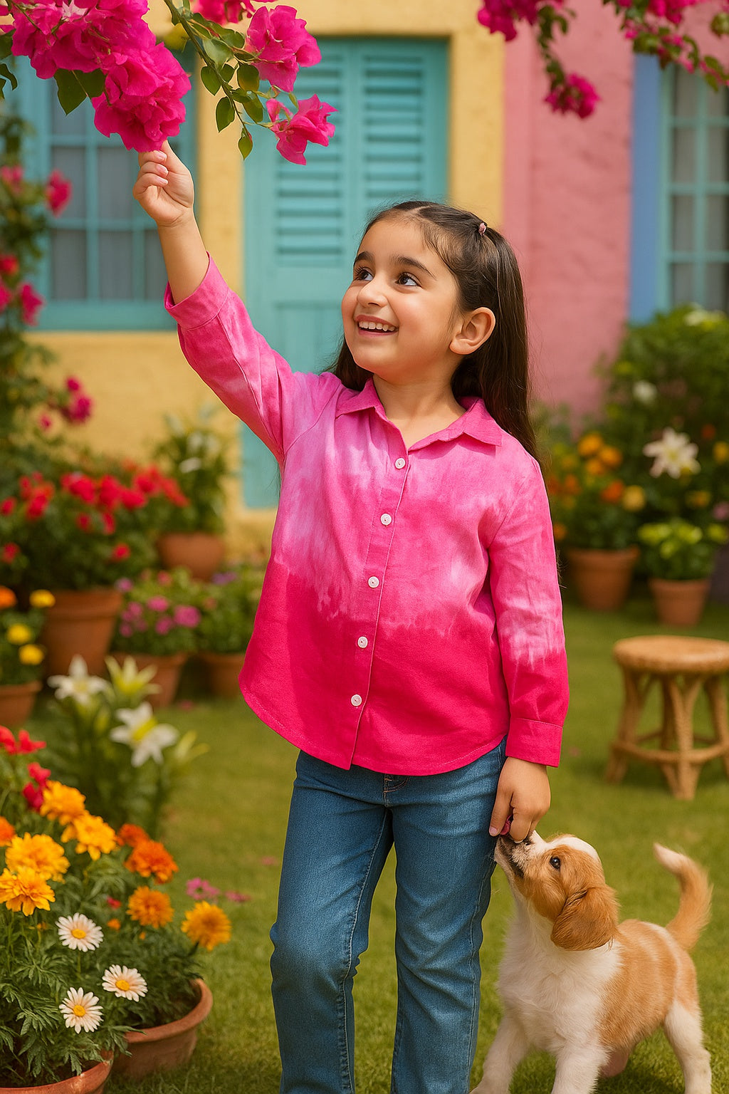 Hand Tie Dyed Collar Shirt for Girls (K1009)