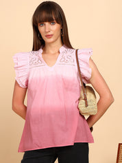 Women Cotton Tie & Dye V-Neck Regular Fit Top (W1777)