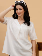 Women White Solid Rayon Casual Top (W1786)