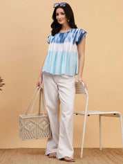 Women Blue-White Tie & Dye Camric Casual Top (W1806)