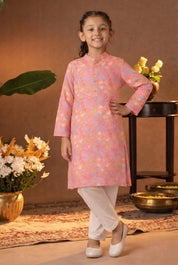 Printed Cotton Kurta Pyjama Set For Girls (K11087)