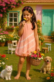Tie & Dye Rayon Staple Fit and Flare Pink Dress for Girls (K11061)
