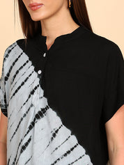 Women Rayon Slub Tie & Dye Mandarin Collar Regular Fit Top (W1769)
