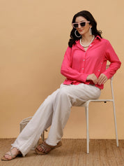 Women Camric Pink Solid Casual Regular Fit Shirt (W1820)