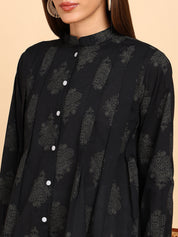 Women Cotton Printed Mandarin Collar Regular Fit Shirt (W1764)
