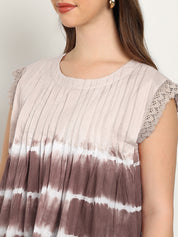 Women Casual Tie & Dye Cotton Flared Top (W1724)