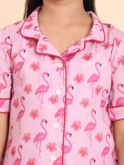 Women Printed Shirt With Matching Kids Night Suit Set Mother Daughter Combo (COMBOMD9029)