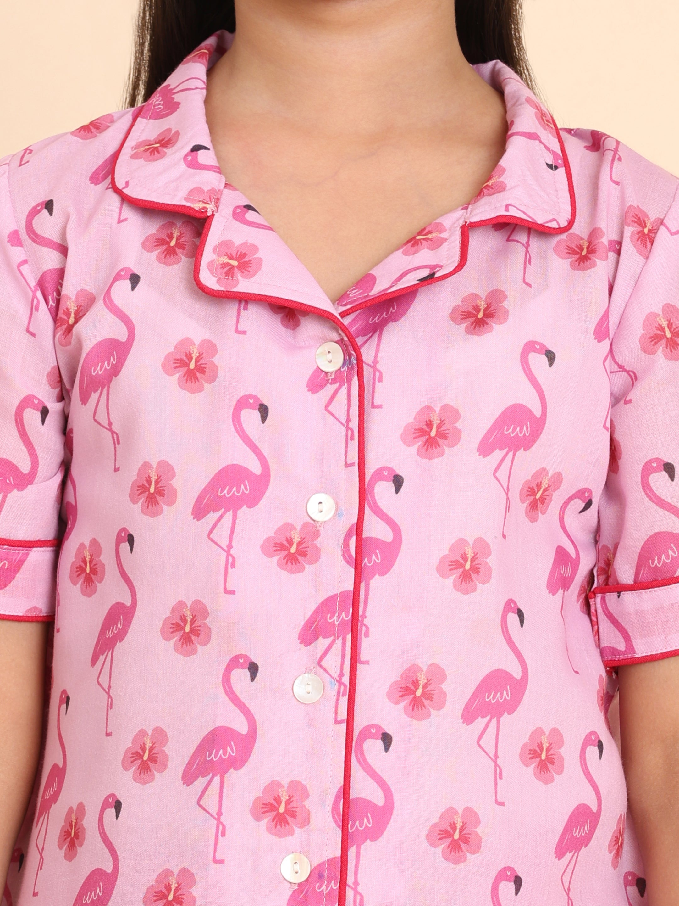 Women Printed Shirt With Matching Kids Night Suit Set Mother Daughter Combo (COMBOMD9029)