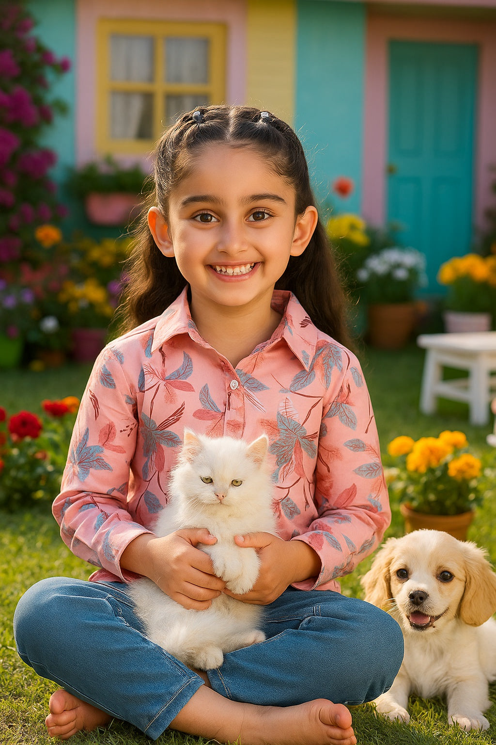 Cotton Printed Collar Shirt for Girls (K1011)