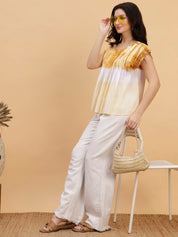 Women Brown-White Tie & Dye Camric Casual Top (W1804)