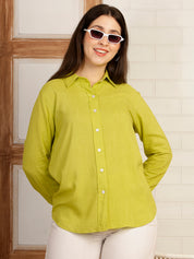 Women Camric Green Solid Casual Regular Fit Shirt (W1818)