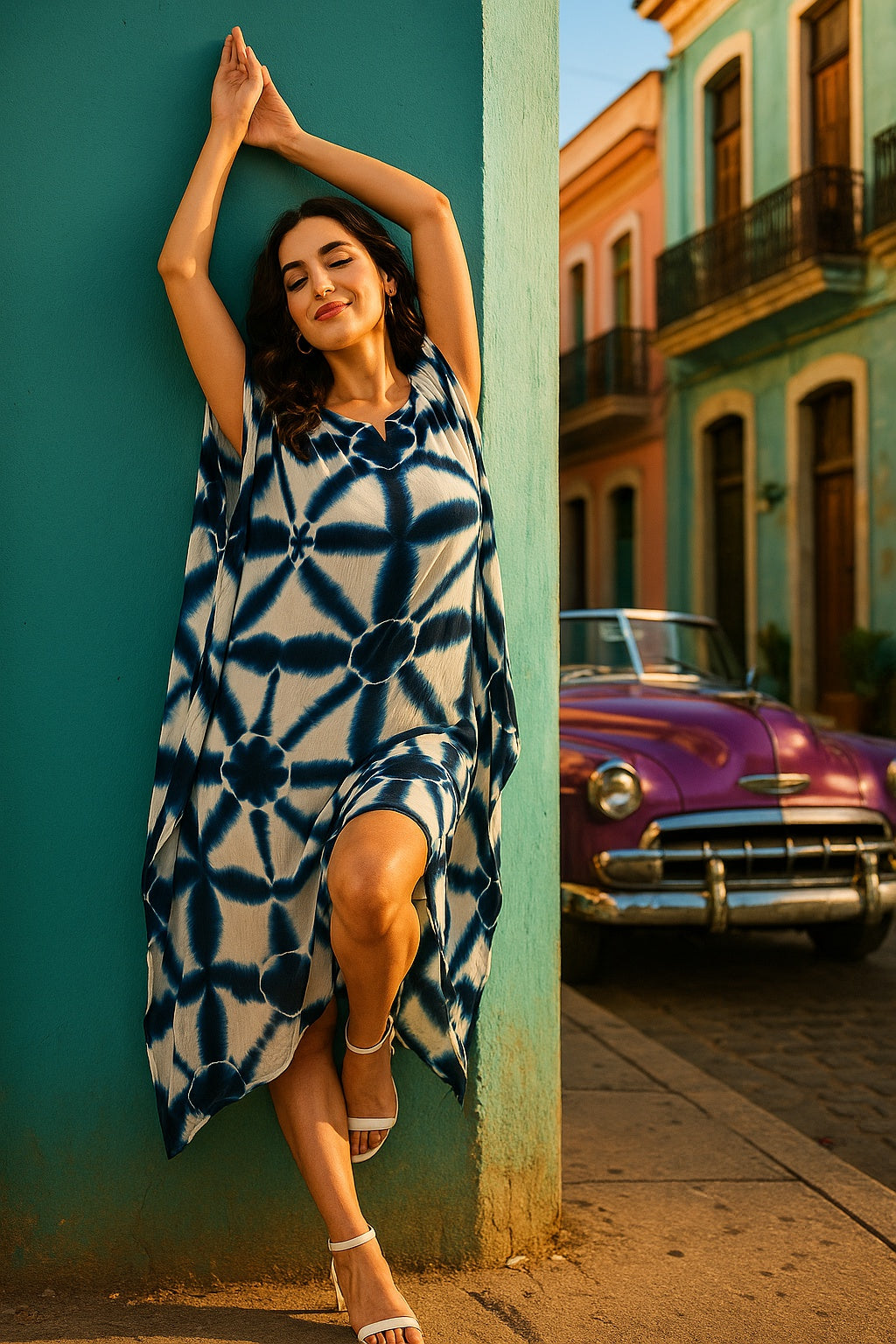 Hand Dyed Loose Fitted Crepe Kaftan Kurta (W1431)