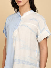 Women Casual Rayon Slub Tie & Dye Mandarin Short Sleeves Regular Fit Top (W1700)