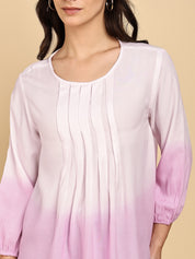 Women Casual Rayon Staple Tie & Dye Round Neck 3/4 Sleeves Regular Fit Top (W1717)