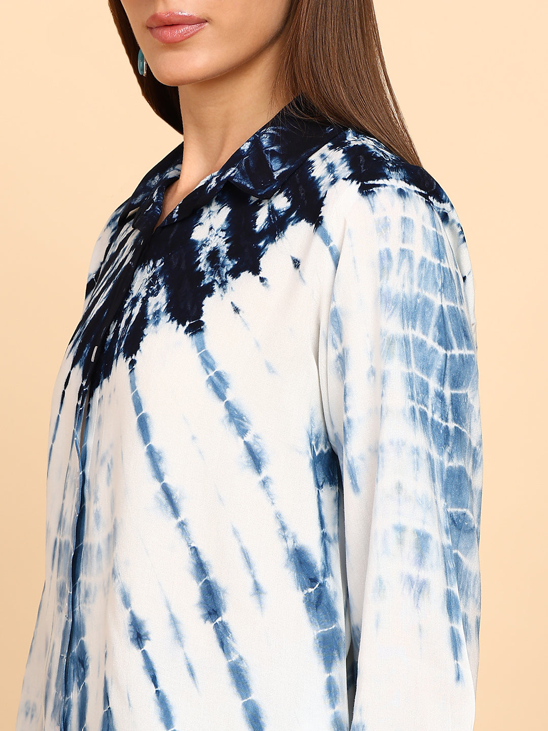 Women Rayon Staple Tie & Dye Spread Collar Regular Fit Shirt (W1772)